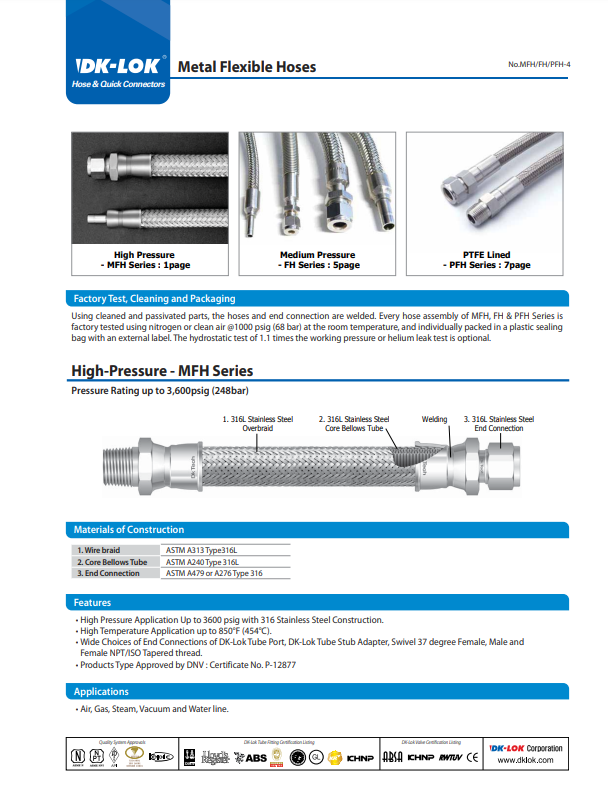 DK-Lok stainless steel metal flexible hose with braided cover