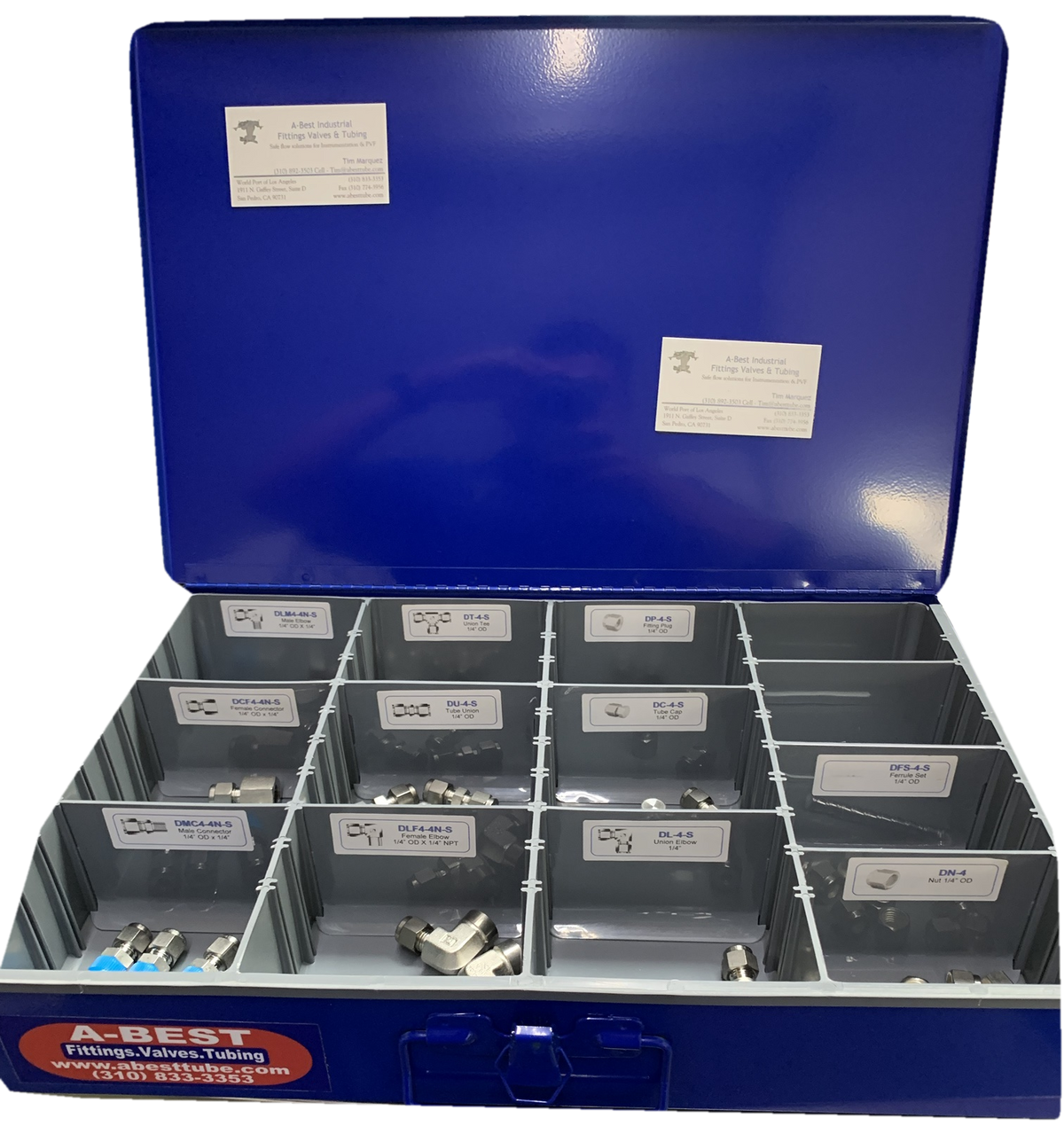 Open A-Best kit box of fittings kept on hand for instrument tubing repairs